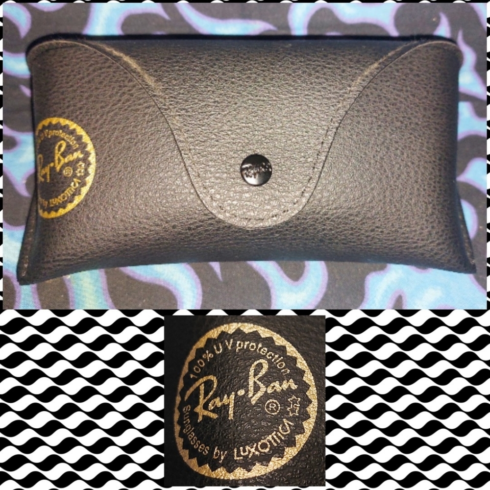 Ray-Ban brand Black w/Gold Foil Faux Leather Clamshell Glasses/Sunglasses